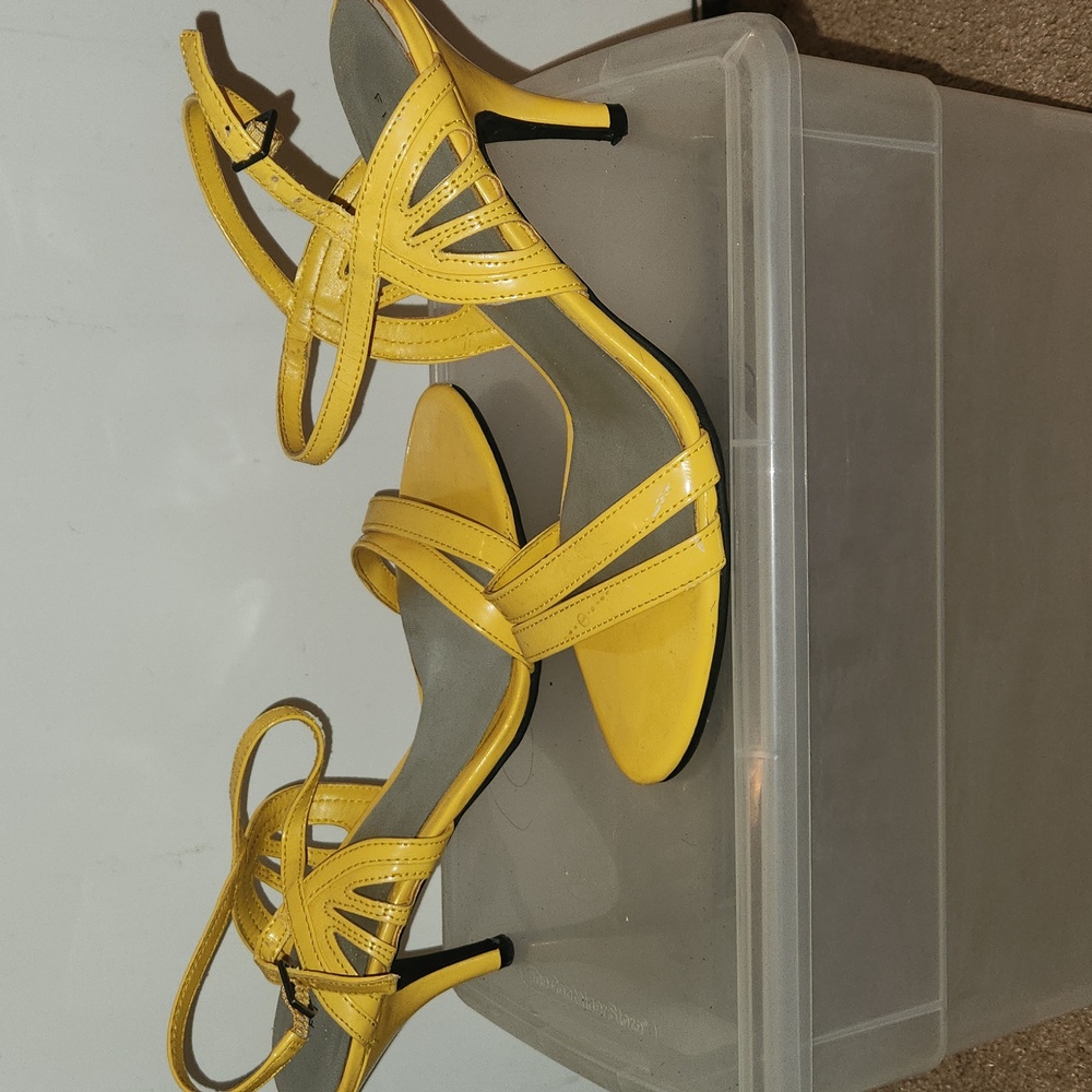 Yellow Strappy Heeled Sandals